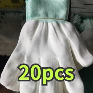 TEMU 20개입 흰색 경량 내구성 가정용 청소 낚시 장갑 | 편안한 초박형 통기성 나일론 장갑, 니트 원단, 풀온 클로저, 실내외 사용에 적합