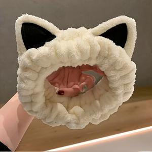TEMU 여성을 위한 1개 만화 고양이 귀 머리띠, 얼굴 세정, 메이크업, 마스크 착용에 적합; 귀엽고 생생한 헤어 액세서리