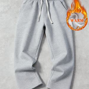 TEMU 남성용 기모 안감 두꺼운 스포츠 바지 | 루즈한 조거, 드로스트링, 포켓, 폴리에스터, 튼튼한 구조, 러닝, 하이킹, 캐주얼 웨어에 적합|짐웨어