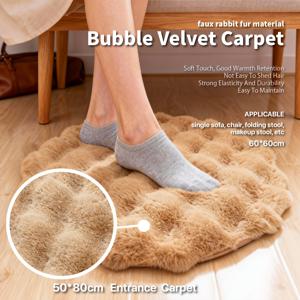 TEMU 고밀도 인조 토끼털 버블, 발을 내딛는 순간 부드럽게 감싸는 솜털 같은 질감. 다목적 쿠션: 침실이나 욕실의 아늑한 액센트로 활용 가능, 화장대 의자나 소파 코너의 편안한 좌석 패드로도 사용. 표준 직경 60cm, 세 가지 색상(핑크, 카멜) 제공, 다양한 코너에 유연하게 맞춰 집에 부드러운 따뜻함을 더합니다