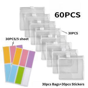 TEMU 60개 미니 실용 스토리지 백 및 스티커 세트, 지퍼백, 보관용 주얼리 백, 스토리지 파우치, 재사용 가능한 여행용 액세서리 정리 가방, 자동 잠금 지퍼, 휴대용 주얼리 보관 지퍼 파우치, 주얼리 롤