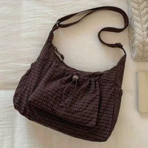 TEMU 여성용 접이식 핸드백 - 조절 가능한 크로스바디/숄더 스트랩 & 플리츠 멀티포켓 디자인 - 체크무늬 학교 가방, 대학, 여행, 일상 사용에 적합, 지퍼 잠금, 내구성 있는 가방