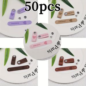 TEMU 50/10개 수제 태그, 하트 라벨과 10개 세트의 못, 인조 가죽 태그, 의류 수제 엠보싱 태그, 비니 태그, 수제 제품용 인조 가죽 태그, 크로셰 뜨개질 태그, 수공예품용 라벨 – 쉬운 부착, 창조물을 더욱 높이세요