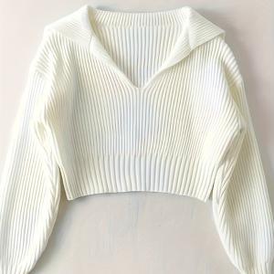 TEMU 여성용 목걸이형 V넥 반팔 스웨터 긴팔 풀오버 스웨터