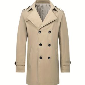 TEMU 남성용 미드 레인지 더블 브레스트 스타일리시 트렌치 코트, 테일러드 캐주얼 아우터