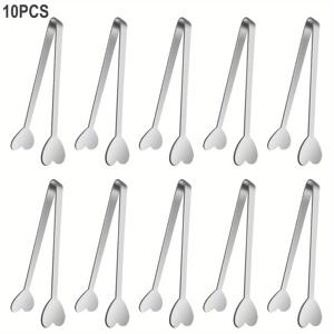 TEMU 5/10개 귀여운 하트 모양 미니 서빙 집게, 트렌디한 설탕 큐브 집게, 고품질 스테인리스 스틸 아이스 집게, /디저트/사탕/치즈에 적합한 튼튼한 소형 클립, 결혼식/생일/어버이날/새해 파티를 위한 훌륭한 선물