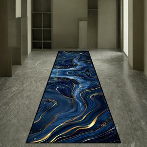 TEMU 골든 벨벳 털빠짐 없는 프린트 바다 패턴 소형 롱 카펫 1개, 회의실용 패셔너블한 복도 롱 러그, 블루 앤 블랙 패셔너블한 크리에이티브 라운지 카펫, 세탁실용 골든 벨벳 러너 매트