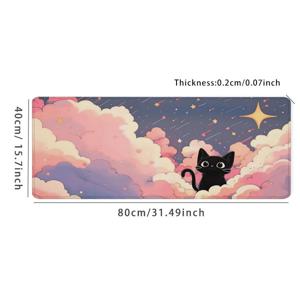 TEMU 귀여운 만화 고양이 구름 디자인 대형 게이밍 마우스 패드, 사무실 책상 액세서리, 미끄럼 방지 고무 베이스, 스티치 처리된 가장자리, 데스크 패드, 노트북 데스크탑용, 홈 오피스, 게임 선물, 친구 여성을 위한 선물