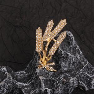 TEMU 정교한 밀 브로치, 반짝이는 라인스톤 브로치, 리본 디자인, 독특한 식물 엠블럼, 남녀공용 의류 장식