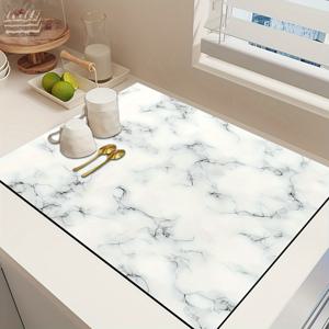 TEMU 1개, 화이트 마블 패턴 식기 및 주방용품 매트, 식기 건조 매트, 커피머신 건조 매트, 미끄럼 방지 기능이 있는 다기능 주방 및 홈 매트, 부드러운 규조토 미끄럼 방지 매트