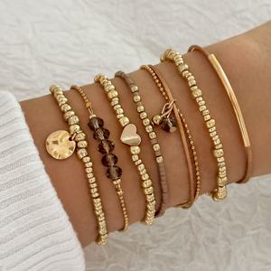 TEMU 7개 세트 CCB 플라스틱 비즈, 긴 막대 포함, 스트링용, 간편하고 스타일리시한 핸드메이드 팔찌 세트, 스태킹에 적합, 선물 및 일상복으로 완벽