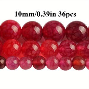 TEMU 자연석으로 만들어진 루즈 라운드 비즈, 빨간 드래곤 베인 패턴, 팔찌 만들기에 적합, 15인치 스트랜드로 제공