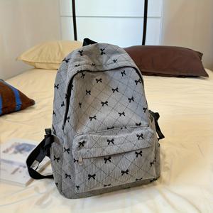 TEMU 가을/겨울 일본 하라주쿠 스타일 예술적인 대용량 캐주얼 백팩, 꽃무늬와 패셔너블한 리본이 있는 나일론 원단 가방, 숄더백