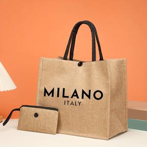 TEMU 밀라노 이탈리아 황마 토트백 세트: 미니 동전 지갑이 포함된 가벼운 쇼핑백