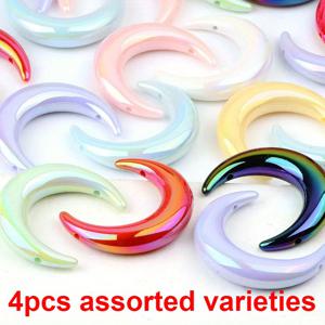 TEMU 4개 랜덤 색상 크림 색상 달 모양 아크릴 비즈 | 3.5X4.5Cm, 주얼리 제작, 팔찌 목걸이 추가, 여성 스타일, 커플 팔찌, 휴대폰 체인, 핸드메이드 용품