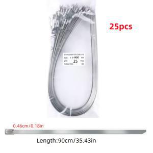 TEMU 20/25/50pcs 201 고강도 스테인레스 스틸 케이블 타이, 녹방성, 고온 방지, 자체 잠금, 방습, 긁힘 방지, 연회색, 기계, 자동차, 배기용途용