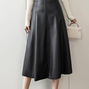 TEMU 신상 패셔너블 하이웨이스트 A라인 미디 스커트, 힙라인을 부드럽게 감싸는 플레어 디자인으로 힙라인 효과를 연출