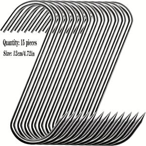 TEMU 15개입, 약 4.72/7.09인치, 고강도 스테인리스 스틸 고기 걸이 - 소고기, 오리, 칠면조 걸기에 완벽, 후크