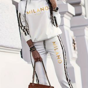 TEMU 봄/여름 신상 패션 캐주얼 휴가 후드 세트 골든 밀란 프린트 긴팔과 바지 2피스 세트, 여성 풀오버, 여성 우아한 2피스 긴팔 세트 루즈핏 스웨트셔츠 조거 팬츠 캐주얼 개성 편안한 여유로운 캐주얼 후드 후드티 봄 출퇴근 일상 외출 친구 모임 휴식 일상 쇼핑 여가관 휴식 홈 휴식 가벼운 여행 여성 의류