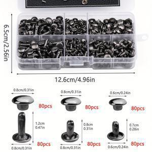 TEMU 240 세트 가죽용 리벳, 가죽 리벳 3 사이즈 가죽 더블 캡 리벳 DIY 가죽 공예, 가방/옷/신발/벨트 장식 또는 수리용