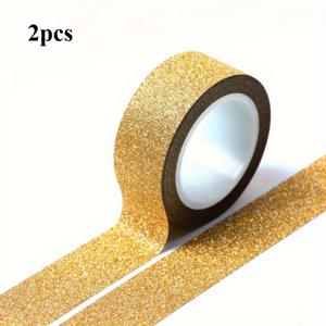 TEMU 2개 골드 글리터 페이퍼 테이프 장식 공예 자체 접착 글리터 트림, 글리터 플레이크 테이프 골드 파우더 테이프 소형 컬링 파우더 컬러 테이프