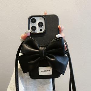 TEMU 새로운 스타일 소녀 리본 지갑, 아이폰 16 프로 맥스 폰 케이스에 적합, 애플 15 프로 크로스바디 스트랩