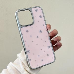 TEMU 아이폰 16/15 프로 맥스/14/13/15 프로용 아크릴 핑크 별 스크래치 방지 케이스, 전기도금 실버 엣지, 하드 케이스, 생일 선물, 휴일 선물, 자신, 남자친구, 여자친구용