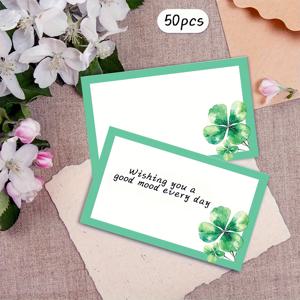 TEMU 50개, 클로버 빈 메시지 카드, 포켓 카드, 명함, 비즈니스 카드, 무광 화이트 인사말 카드, 감사 카드, 노트용 카드, 정보 카드, 편지 카드, 소규모 비즈니스 용품, 선물 태그, 생일 카드, 독특한 아이템, 학교 용품, 공지 카드