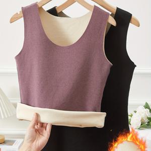 TEMU 여성용 보온 민소매 탱크탑 2pcs - 겨울 레이어링 슬림핏 H라인 쉐이핑 언더웨어, 비침 방지 라운드넥 짐웨어 & 캐주얼 의류, 세탁기 사용 가능 (그레이/블랙) - 패딩 없음, 운동 & 캐주얼 내의