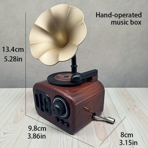 TEMU 손으로 돌리는 뮤직 박스 - 가정 거실 분위기를 위한 세련된 장식품, 테이블탑 오디오처럼 디자인됨