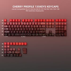 TEMU 투명 라인 디자인의 블랙 앤 레드 그라데이션 키캡, 백라이트 키보드에 적합, 빛나는 패턴의 사이드 캐릭터 특징, 체리 모델, 61/64/66/68/71/75/84/87/96/98/104/108 키 메카닉 키보드와 호환 가능