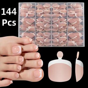 TEMU 144피스 숏 스퀘어 프레스온 발톱, 브라운 소프트 젤 네일팁, DIY 네일, 여성을 위한 심플하고 다재다능한 스타일