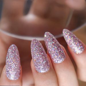 TEMU 24개입 광택 프레스온 네일, 글리터 코팅, 미디엄 아몬드형 풀커버 인조네일, 재사용 가능한 인조네일, 반짝이 스티커 네일, 여성용, 카니발 파티 발렌타인데이 크리스마스 파티 - 여자친구를 위한 완벽한 선물