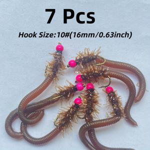 TEMU 7개 쥐똥벌레 모조 | UV 비드 헤드 모조 지렁이 꼬리, 송어, 스틸헤드, 배스, 잉어, 팬피쉬 및 기타 민물고기용