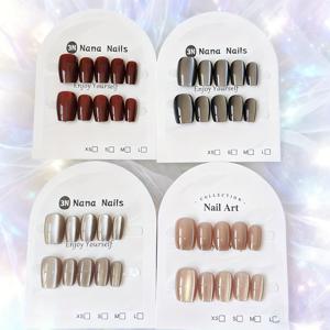 TEMU 40개 세트 가을/겨울 컬러 캣아이 숏 발레 네일팁 - 체리 레드/블랙/다크 그레이/누드 브라운 네 가지 컬러 - 여성 데일리 파티웨어 또는 네일아트 DIY용