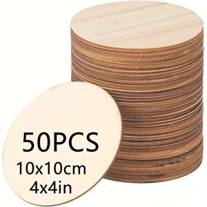 TEMU 원형 나무 디스크 50개입, 10X10 Cm / 4X4 Inches, 프로젝트, 공예 및 장식용, 도어 사인 라벨, 홈 데코, 친구 및 가족을 위한 선물, 레이저 커팅, 우드 버닝, 건축 모델 및 염색