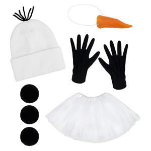 TEMU 7피스 여성 크리스마스 눈사람 코스튬 세트. 흰색 눈사람 모자, 흰색 튜튜 스커트, 당근 코, 검은색 장갑, 눈사람 의상 추가품이 특징이며 여성 크리스마스, 할로윈, 카니발 롤플레잉에 적합합니다.