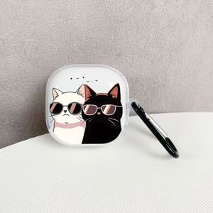 TEMU 7101 블랙 앤 화이트 고양이 패턴 이어폰 케이스 (삼성 갤럭시 버즈2/프로/갤럭시 버즈 라이브/FE 이어폰 쉘용) 갤럭시 버즈2프로 보호 케이스 FE 이어폰 보호 케이스 라이브 소프트 쉘 갤럭시 버즈 프로 이어폰 쉘