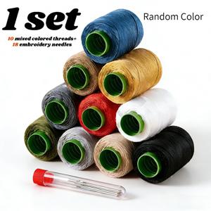 TEMU 데님 재봉실 세트 (10색 혼합 실 + 18개 자수 바늘) - 손바느질 및 재봉틀에 적합한 튼튼한 데님 재봉실, 청바지, 퀼트, 백팩, 의류 등 수선에 이상적