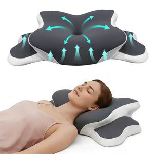 TEMU 1개 나비 인체공학적 목 베개 (성인용) | 조절 가능한 트윈 높이로 느린 반동, 적절한 수면 자세를 위한 경추 지지, 옆으로, 등으로, 배로 자는 사람에게 편안함, 사계절용 데일리 사용 침대 베개, 혼합 색상 커버