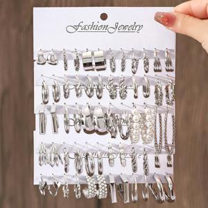 TEMU 패션 라운드 귀걸이 60개 세트, 기하학적 하트와 사각형 후프 귀걸이, 여성용 스타일, 다양한 캐주얼 복장용