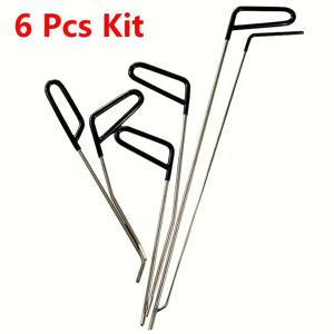 TEMU 6개 덴트 복원 로드 - 차량 문에서 하AIL 손상 및 작은 덴트 제거를 위한 강력한 스테인리스 스틸 프라이 바 도구, 인체공학적 핸들 및 직선 덴트, 문 수리 및 견고한 구조로 부드러운 금속 표면을 위한 3-포인트 디자인