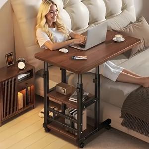 TEMU 2026년형 업그레이드 두꺼운 모바일 사이드 테이블 | 수납 랙이 있는 실용적인 침실 침대 옆 사무실 테이블, 월넛 엔드, 높이 조절 가능, 컴팩트한 모던 디자인