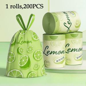 TEMU 대형 라임 과일 패턴이 있는 두꺼운 부직포 쓰레기 봉투 200개 롤, 과일 향, 드로스트링 손잡이, 주방, 사무실, 레스토랑, 거실, 야외, RV, 파티 등 다양한 환경에 적합