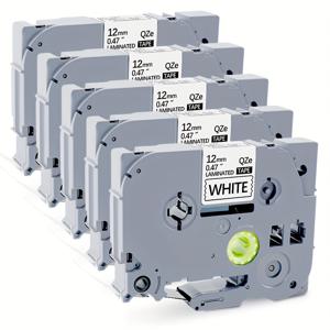 TEMU 5개입 TZe-231 테이프 | 라벨 메이커 TZe 호환, 12mm 0.47 화이트, 흑백, PTD220 PT-1290 PTD210 PTH110용 PET 재질