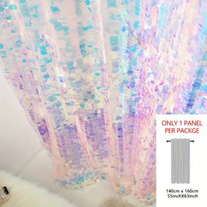 TEMU 컬러풀한 반짝이는 물고기 비늘 로드 포켓 창문 커튼