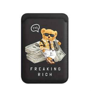 TEMU 베어 리치 머니 달러 PU 가죽 자석 카드 지갑 홀더, 지원 아이폰 15/14/13/12 시리즈 폰 백 커버 흡착 액세서리