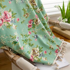 TEMU 2D 평면, 1개 목가적 스타일 녹색 장미 꽃무늬 프린지 커튼, 2D 평면 프린트, 막대 주머니 무드릴 세미블랙아웃 룸 디바이더 커튼, 주방 짧은 커튼, 침실, 거실, 식당, 발코니, 서재, 베이 창, 카페, 시골 농가 집 문과 창문 장식, 추수감사절 및 크리스마스 장식, 연중 사용 가능, 2D 평면