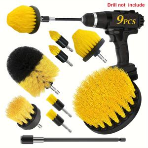 TEMU 연장용 부착물이 포함된 전동 청소 브러시 세트 15개/9개/4개, 그라우트, 바닥, 욕조, 샤워기, 타일, 욕실 및 자동차 청소용 다용도 스크럽 브러시 키트, 옐로우 (드릴 필요 없음)