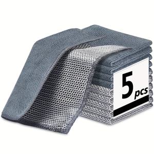 TEMU 미세섬유 식기건조기 5개 세트, 이중층 다목적 청소용 천, 고흡수력 식기타월, 단색 일상용 청소걸레, 세척패드, 주방용품, 청소필수품